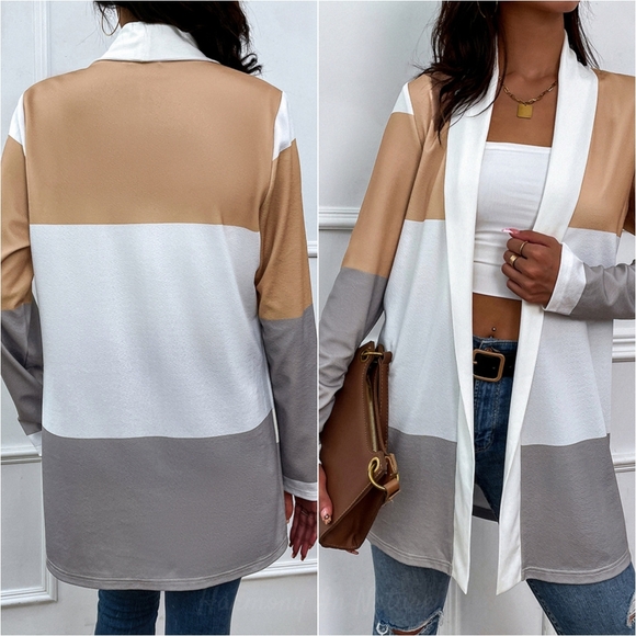 Color Wave Open Front Cardigan - Gray - Picture 2 of 5